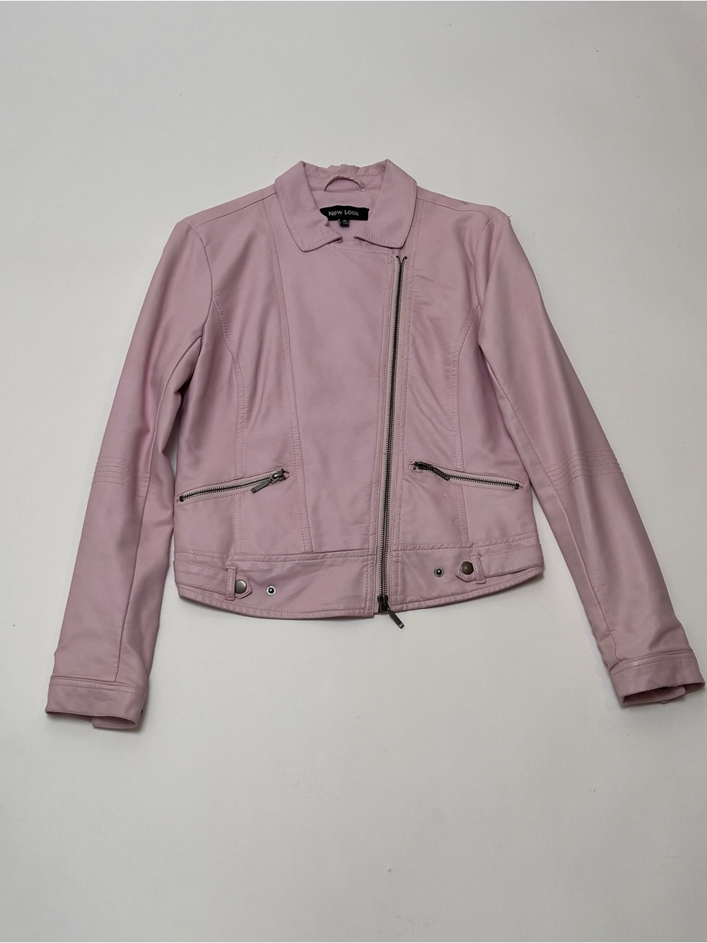 New Look Light Pink Faux Leather Moto Jacket Size M